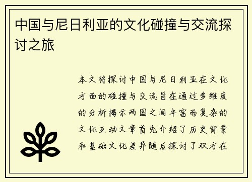 中国与尼日利亚的文化碰撞与交流探讨之旅